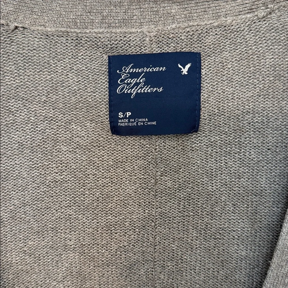 American Eagle Gray White Striped V Neck Cardigan - Picture 2 of 7